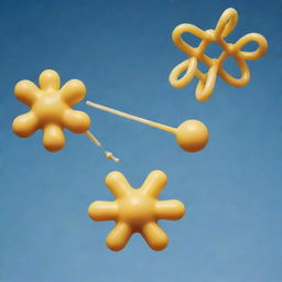 Change the previous image to represent an original and bizarre scene where the hydrogen in a water molecule is replaced with macaroni