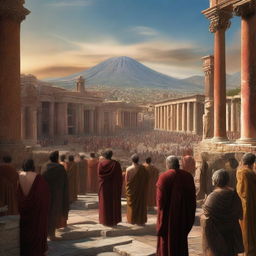 The digital art image showcases Prophet Luth in the midst of the bustling ancient city of Pompeii, preaching to the citizens