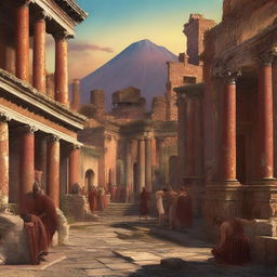 The digital art image now portrays a tense scene in the ancient city of Pompeii