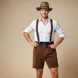 Enhance the previous image by amplifying the German characteristics, including clothing like lederhosen, accessories such as beer stein and classic elements like a feathered hat