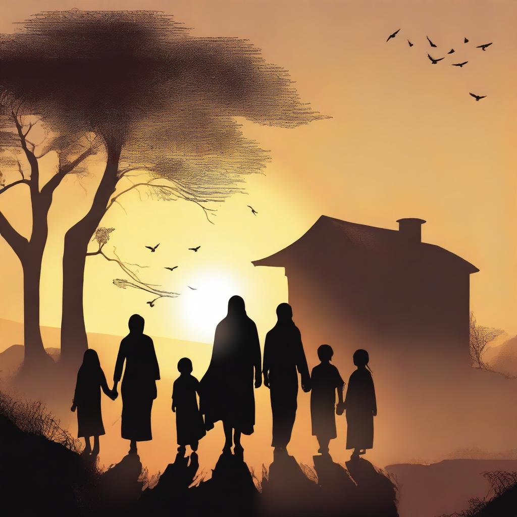 A high-quality digital art image portrays Prophet Luth and his family leaving their home at dawn