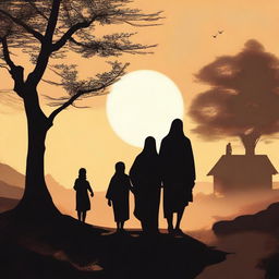 A high-quality digital art image portrays Prophet Luth and his family leaving their home at dawn