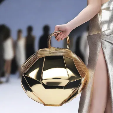 The designer showcased a futuristic collection featuring metallic pods as handbags.