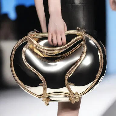 The designer showcased a futuristic collection featuring metallic pods as handbags.