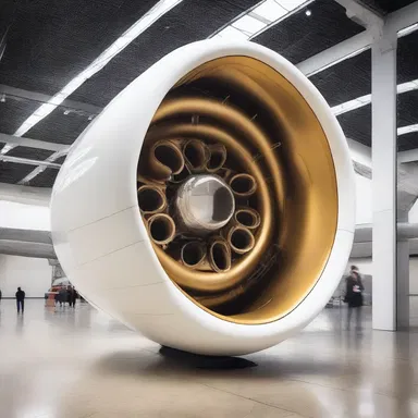 The artist created a stunning sculpture inspired by the concept of a fuel pod on an airplane.