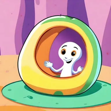 In the cartoon show, the character opens a pod and discovers a surprise inside.