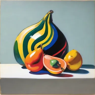 The artist painted a still life with a pod as the focal point, showcasing its intricate shape and vibrant colors.