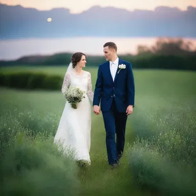 In the moonlight, the couple walked hand in hand through the field where the pea plants were podding, creating a picturesque and intimate atmosphere.