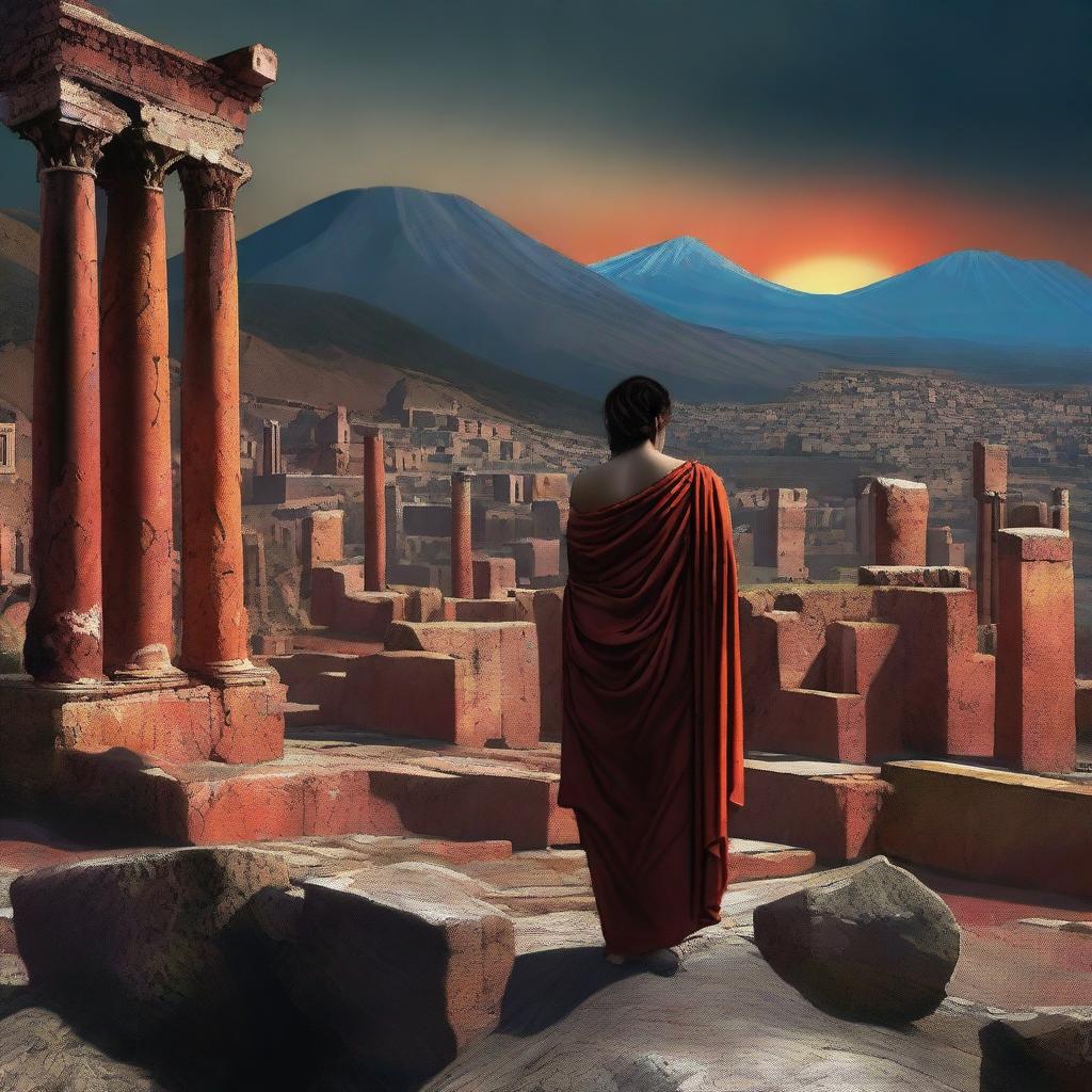 A captivating digital art piece depicts the northern mountainside of Pompeii, where the wife of Prophet Luth stands petrified into stone