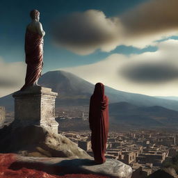 A high-resolution digital art piece captures the scene where the wife of Prophet Luth stands transformed into a statue on a mountain north of the city of Pompeii