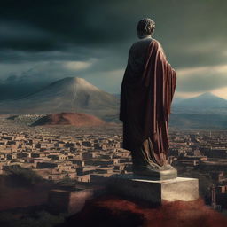 A high-resolution digital art piece captures the scene where the wife of Prophet Luth stands transformed into a statue on a mountain north of the city of Pompeii