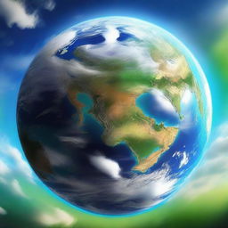 A digital art depicting planet Earth in vibrant colors