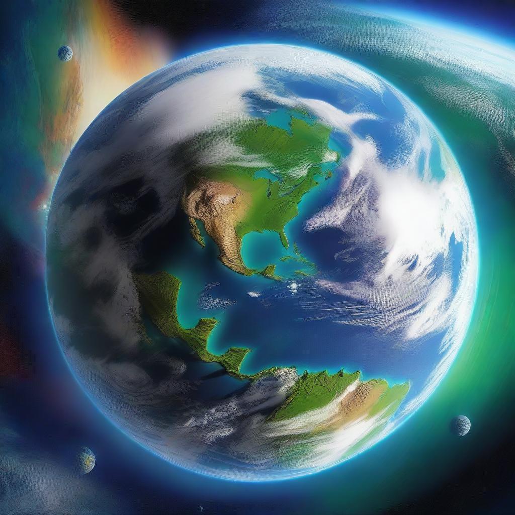 A digital art depicting planet Earth in vibrant colors