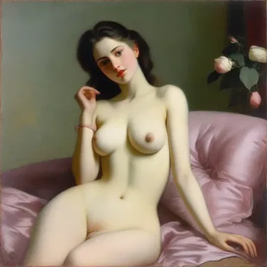 The painting depicted a coquette in a seductive pose, captivating the viewers with her charms.