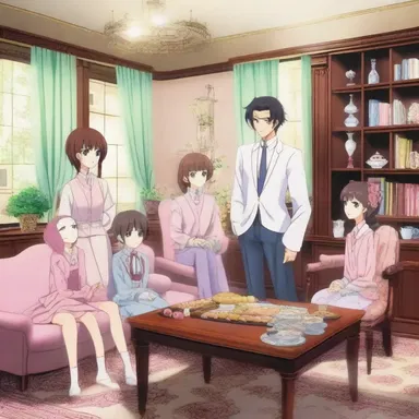 In the anime series, the protagonist's parents have a grand withdrawing room where they host elegant parties.