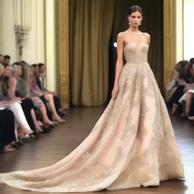 The designer showcased a luxurious gown that would befit a withdrawing room reception at the fashion show.