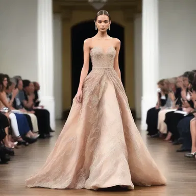 The designer showcased a luxurious gown that would befit a withdrawing room reception at the fashion show.