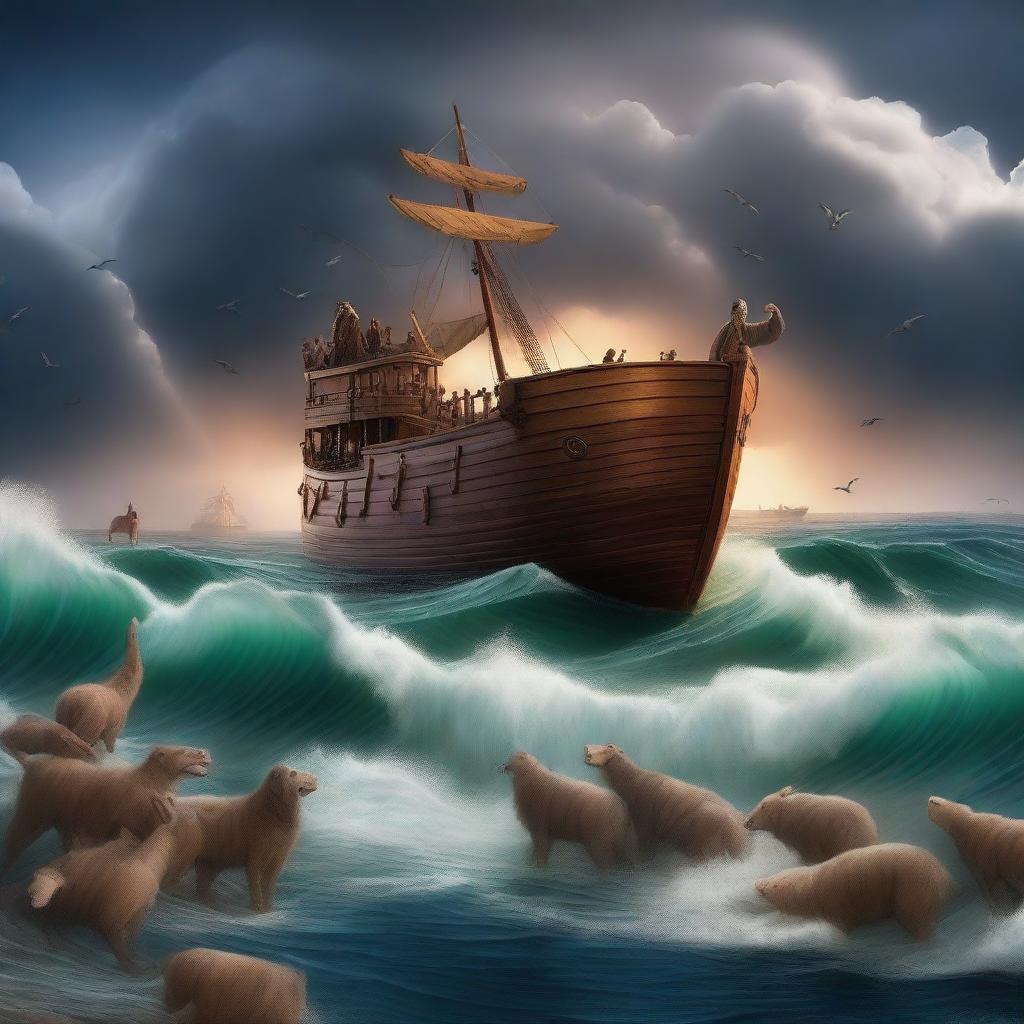 A high-quality digital art piece depicting the story of Prophet Noah