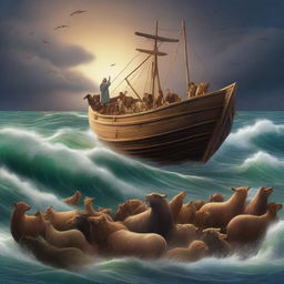 A high-quality digital art piece depicting the story of Prophet Noah