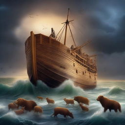 A high-quality digital art piece depicting the story of Prophet Noah