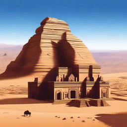 A high-quality digital art image depicting the ancient city of Madain Saleh