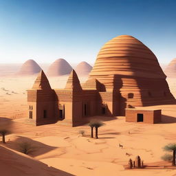 A high-quality digital art image depicting the ancient city of Madain Saleh