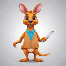 Illustrate a 2D mascot of a vibrant-colored kangaroo, who has a clipboard in its pouch. The design should be fun, striking, and friendly, making it an instant hit among viewers.