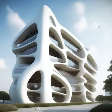In this futuristic architectural concept, the incorporation of cacogenics into design principles reflects a vision of a society in decline due to genetic degeneration.