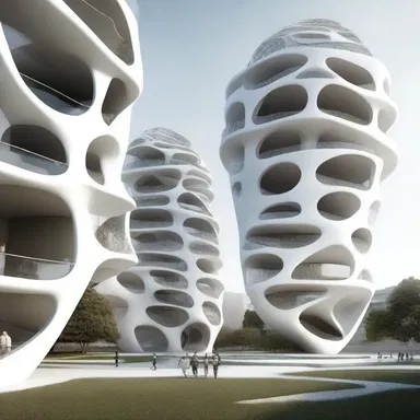 In this futuristic architectural concept, the incorporation of cacogenics into design principles reflects a vision of a society in decline due to genetic degeneration.