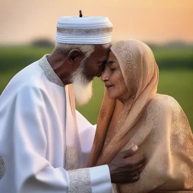 As the sun set, the Muslim religious elder gently removed his kalansuwa and revealed his face to his beloved, symbolizing his vulnerability and love for her.