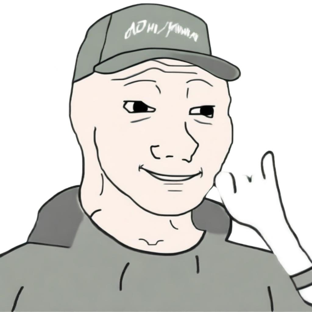 A high-quality digital art of a Wojak character resembling John Cena, complete with his signature cap and hand gesture, humorously adapted to reflect his nickname 'John Xina' in the Chinese community