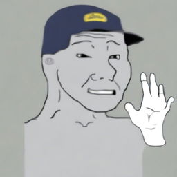 A high-quality digital art of a Wojak character resembling John Cena, complete with his signature cap and hand gesture, humorously adapted to reflect his nickname 'John Xina' in the Chinese community