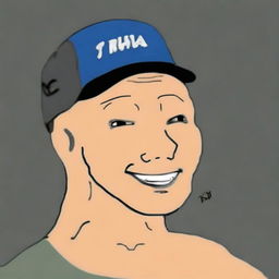 A high-quality digital art of a Wojak character resembling John Cena, complete with his signature cap and hand gesture, humorously adapted to reflect his nickname 'John Xina' in the Chinese community