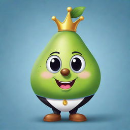 Create a regal and distinct 2D mascot for 'RoyalPear'. The mascot should mirror the channel's name and have elements of a pear designed in a royal, lavish style.