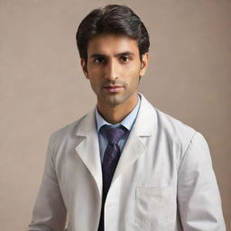 Revise the image to portray the doctor as an attractive Indian man, with distinct Indian features, still positioned at the moment of administering the IV injection