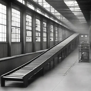 During the Industrial Revolution, the invention of the conveyor greatly improved efficiency and productivity in factories.