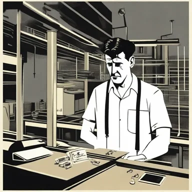 In George Orwell's novel, '1984,' the protagonist, Winston, works in a factory where he mindlessly operates a conveyor belt.