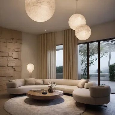 The moony lighting fixtures in this room create a dreamy and serene atmosphere.