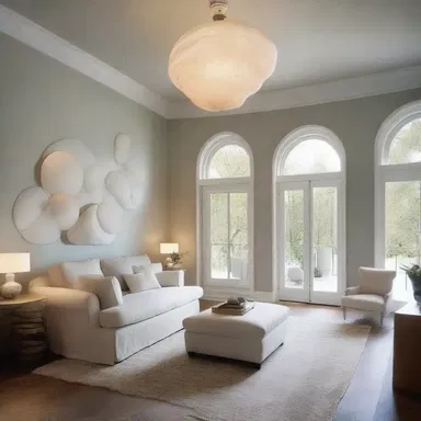 The moony lighting fixtures in this room create a dreamy and serene atmosphere.
