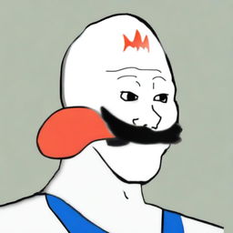 A high-resolution digital art image that portrays the popular internet character Wojak, styled in the classic Super Mario attire