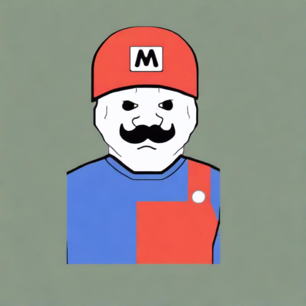 A high-resolution digital art image that portrays the popular internet character Wojak, styled in the classic Super Mario attire