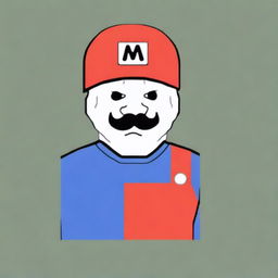 A high-resolution digital art image that portrays the popular internet character Wojak, styled in the classic Super Mario attire