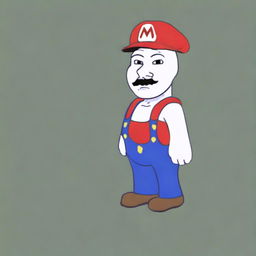 A high-resolution digital art image that portrays the popular internet character Wojak, styled in the classic Super Mario attire