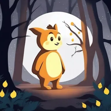 In the moony night, the cartoon character glowed brightly as he sneaked through the dark forest.