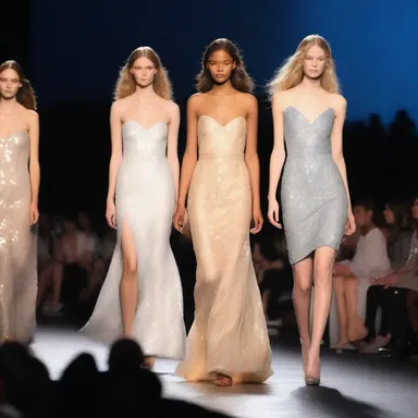 The fashion show featured models walking down the runway in moony dresses that sparkled under the moonlight.