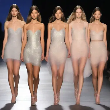 The fashion show featured models walking down the runway in moony dresses that sparkled under the moonlight.