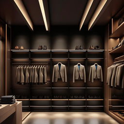 undefined - Create a design for one wall for clothing shop, which 20 feet wall. Add some unique style and mostly hanging system. It is for mens wear