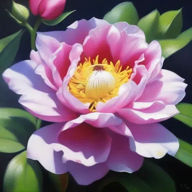 The artist skillfully incorporated the lustrous shine of cutin into the painting, adding depth and realism to the vivid portrayal of a blooming flower.