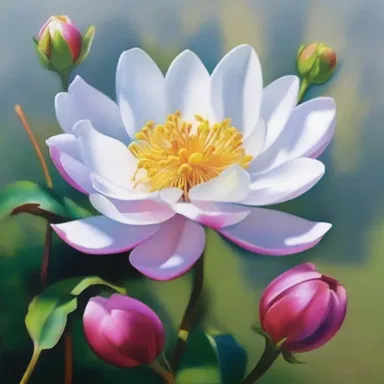 The artist skillfully incorporated the lustrous shine of cutin into the painting, adding depth and realism to the vivid portrayal of a blooming flower.