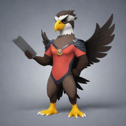Craft a 2D representation of ReactHawk, a sleek and sharp hawk mascot with keen eyes and a focused persona. Holding a clipboard in its talons, it should reflect precision in reactions and tier lists, serving as a vigilant guide in the world of ratings.